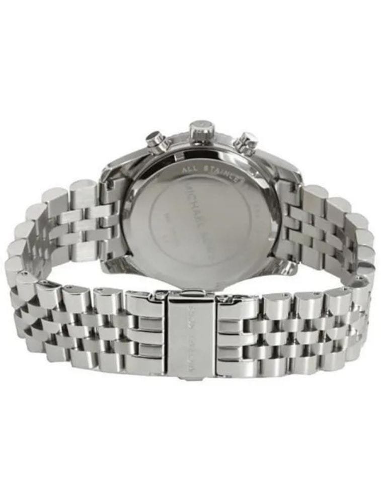 Marque: Michael Kors Modèle: Lexington Boîtier: Diamètre : 38 mm Epaisseur : 12 mm Acier inoxydable Bronze Cadran: Verre : Minéral Argent Bracelet: Largeur : 20 mm Acier inoxydable Bronze Etanchéité: 100 m (10 ATM) Type de boucle: Boucle déployante Détails techniques: Dateur Chronomètre
