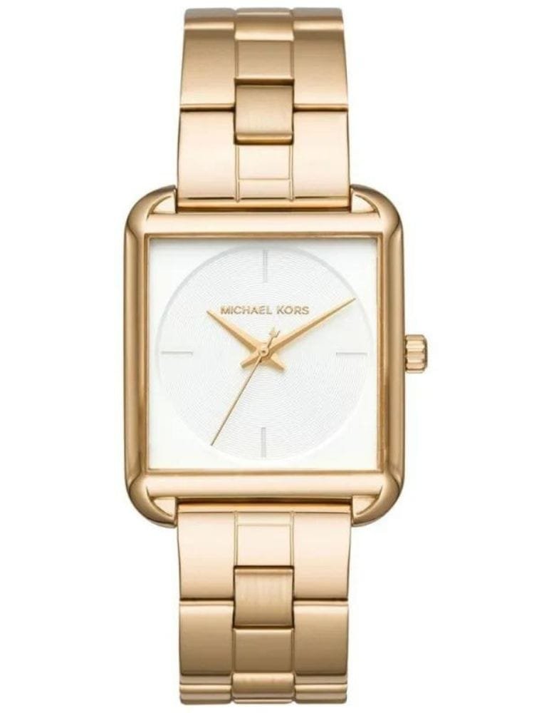 Marque: Michael Kors Modèle:RITZ 3644 Boîtier: Diamètre : 37 mm Epaisseur : 8 mm Acier inoxydable Bronze Cadran: Verre : Minéral Bronze Bracelet: Acier inoxydable GOLD Etanchéité: 50 m (5 ATM) Type de boucle: Boucle déployant