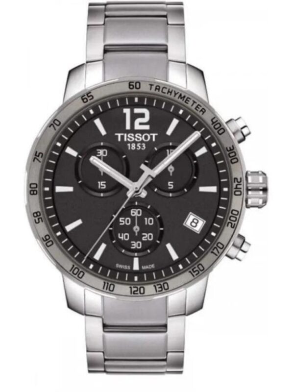 Marque: TISSOT Modèle: Quickster Boîtier: Diamètre : 42 mm Epaisseur : 10,72 mm Acier inoxydable Argent Cadran: Verre : Minéral Bracelet: Largeur : 18 mm Acier inoxydable Argent Etanchéité: 100 m (10 ATM) Type de boucle: Boucle déployante Détails techniques: Dateur Chronomètre