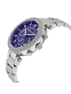 Marque: Michael Kors Modèle: Parker Boîtier: Diamètre : 39 mm Epaisseur : 11 mm Acier inoxydable Argent Cadran: Verre : Minéral Bleu Bracelet: Largeur : 20 mm Acier inoxydable Argent Etanchéité: 100 m (10 ATM) Type de boucle: Boucle déployante Détails techniques: Dateur Chronomètre