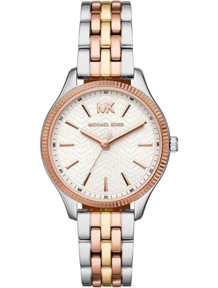 Marque: Michael Kors Modèle:RITZ RITZ Boîtier: Diamètre : 37 mm Epaisseur : 8 mm Acier inoxydable Bronze Cadran: Verre : Minéral Bronze Bracelet: Acier inoxydable Bronze Etanchéité: 50 m (5 ATM) Type de boucle: Boucle déployant