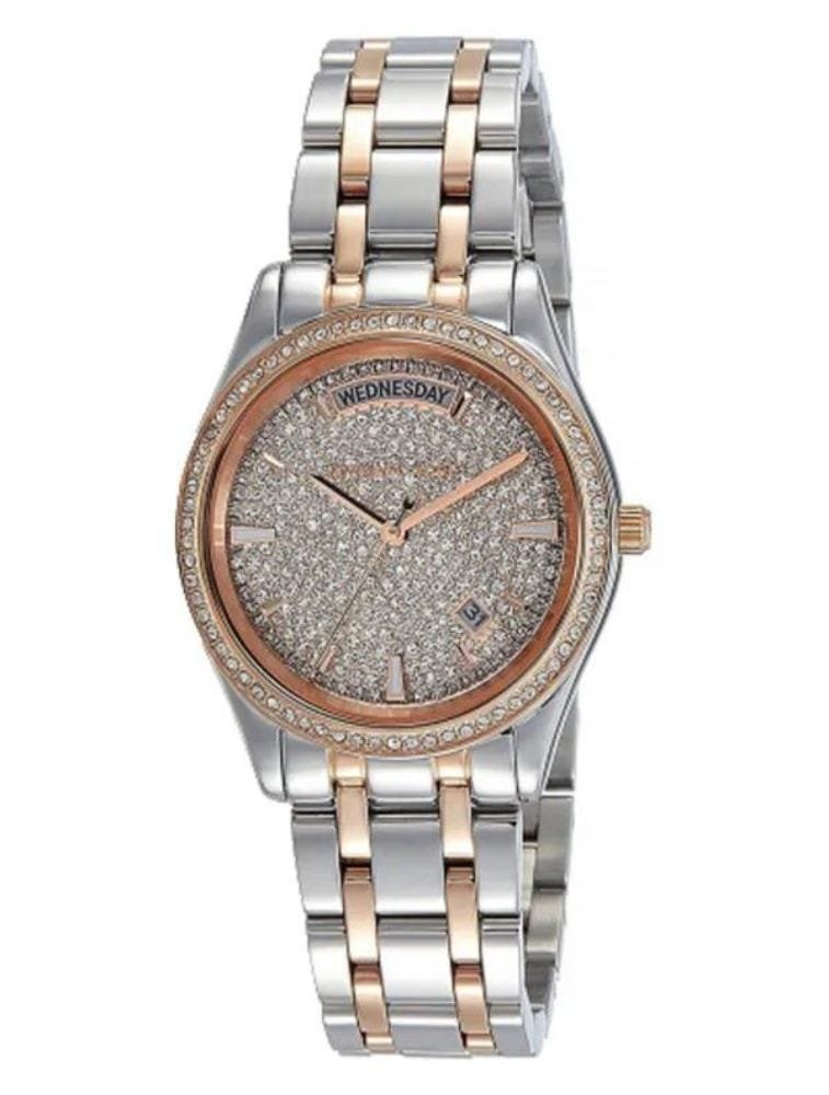 Marque: Michael Kors Modèle: Lexington Boîtier: Diamètre : 38 mm Epaisseur : 12 mm Acier inoxydable Argent, doré, jaune Cadran: Verre : Minéral Argent Bracelet: Largeur : 20 mm Acier inoxydable Argent, doré Type de boucle: Boucle déployante Etanchéité: 100 m (10 ATM) Détails techniques: Dateur Chronomètre