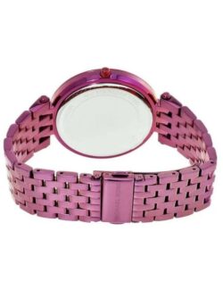 Marque: Michael Kors Modèle: Darci Boîtier: Diamètre : 39 mm Epaisseur : 8 mm Acier inoxydable Plum-tone Cadran: Verre : Minéral Plum-tone Bracelet: Acier inoxydable Plum-tone Etanchéité: 50 m (5 ATM) Type de boucle: Boucle déployante