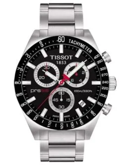 Marque: TISSOT Modèle: PRS516 Boîtier: Diamètre : 40 mm Epaisseur : 10 mm Acier inoxydable Argent Cadran: Verre : Minéral Noir Bracelet: Largeur : 20 mm Acier inoxydable Argent, noir Etanchéité: 100 m (10 ATM) Type de boucle: Boucle déployante Détails techniques: Dateur Chronomètre