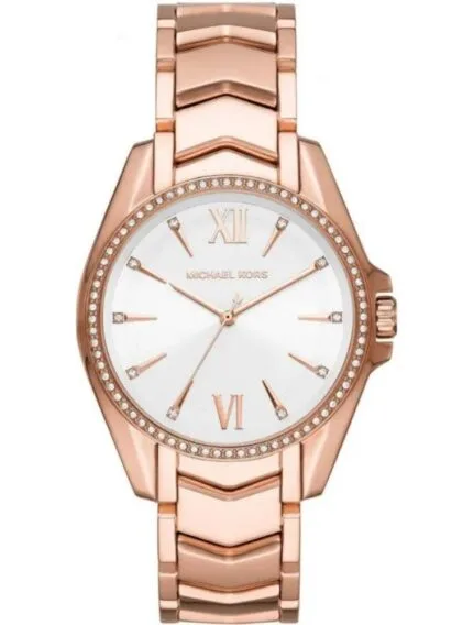 Marque: Michael Kors Modèle: Whitney Boîtier: Diamètre : 38 mm Epaisseur : 8 mm Acier inoxydable Bronze Cadran: Verre : Minéral Bronze Bracelet: Acier inoxydable Bronze Etanchéité: 50 m (5 ATM) Type de boucle: Boucle déployant