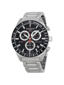 Marque: TISSOT Modèle: PRS516 Boîtier: Diamètre : 40 mm Epaisseur : 10 mm Acier inoxydable Argent Cadran: Verre : Minéral Noir Bracelet: Largeur : 20 mm Acier inoxydable Argent, noir Etanchéité: 100 m (10 ATM) Type de boucle: Boucle déployante Détails techniques: Dateur Chronomètre