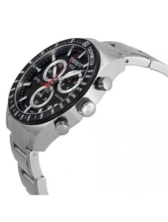 Marque: TISSOT Modèle: PRS516 Boîtier: Diamètre : 40 mm Epaisseur : 10 mm Acier inoxydable Argent Cadran: Verre : Minéral Noir Bracelet: Largeur : 20 mm Acier inoxydable Argent, noir Etanchéité: 100 m (10 ATM) Type de boucle: Boucle déployante Détails techniques: Dateur Chronomètre