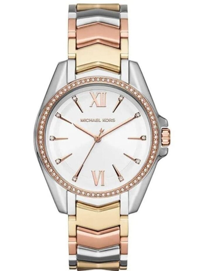 Marque: Michael Kors Modèle: Analogique Boîtier: Diamètre : 36 mm Epaisseur : 8 mm Acier inoxydable Bronze Cadran: Verre : Minéral Bronze Bracelet: Acier inoxydable Bronze Etanchéité: 50 m (5 ATM) Type de boucle: Boucle déployant