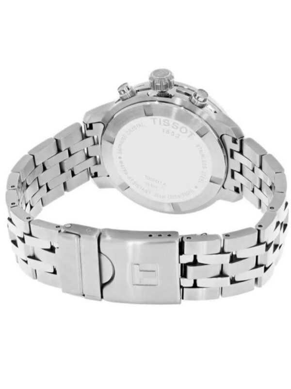 Marque: TISSOT Modèle: PRC200 Boîtier: Diamètre : 40 mm Epaisseur : 11 mm Acier inoxydable Argent Cadran: Verre : Minéral Noir Bracelet: Acier inoxydable Argent Etanchéité: 100 m (10 ATM) Type de boucle: Boucle déployante Détails techniques: Dateur Chronomètre