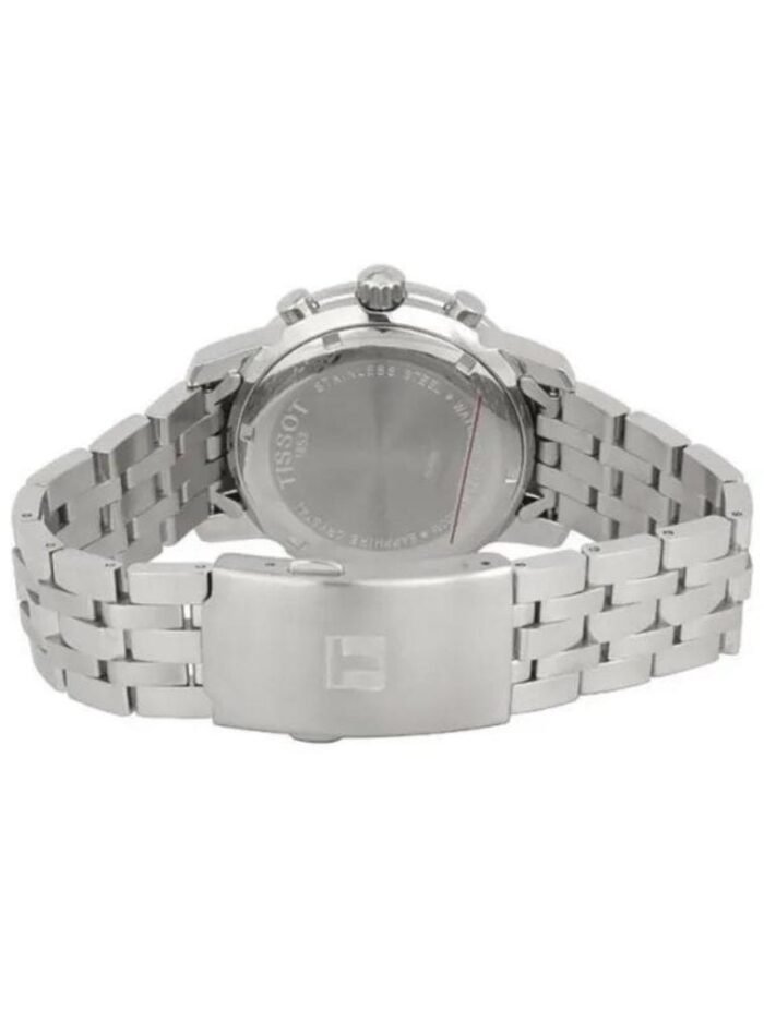 Marque: TISSOT Modèle: PRC200 Boîtier: Diamètre : 40 mm Epaisseur : 12 mm Acier inoxydable Argent Cadran: Verre : Minéral Blanc Bracelet: Largeur : 18 mm Acier inoxydable Argent Etanchéité: 200 m (20 ATM) Type de boucle: Boucle déployante Détails techniques: Dateur Chronomètre
