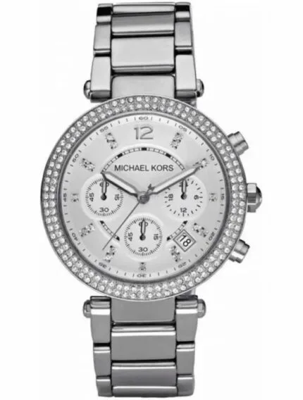 Marque: Michael Kors Modèle: Parker Boîtier: Diamètre : 39 mm Epaisseur : 12 mm Acier inoxydable Argent Cadran: Verre : Minéral Gris Bracelet: Largeur : 23 mm Acier inoxydable Argent Etanchéité: 100 m (10 ATM) Type de boucle: Boucle déployante Détails techniques: Dateur Chronomètre