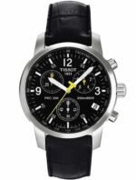 Marque: TISSOT Modèle: PRC200 Boîtier: Diamètre : 40 mm Epaisseur : 11 mm Acier inoxydable Argent Cadran: Verre : Minéral Noir Bracelet: Largeur : 19 mm Cuir Noir Etanchéité: 200 m (20 ATM) Type de boucle: Boucle déployante Détails techniques: Dateur Chronomètre