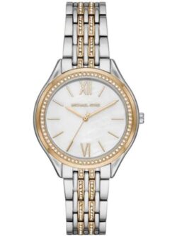 Marque: Michael Kors Modèle:RITZ Mindy Boîtier: Diamètre : 36 mm Epaisseur : 8 mm Acier inoxydable Bronze Cadran: Verre : Minéral Bronze Bracelet: Acier inoxydable Bronze Etanchéité: 50 m (5 ATM) Type de boucle: Boucle déployant