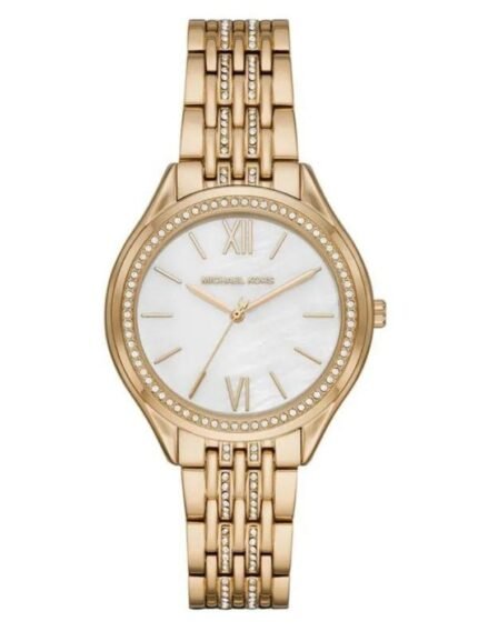 Marque: Michael Kors Modèle:RITZ Mindy Boîtier: Diamètre : 36 mm Epaisseur : 8 mm Acier inoxydable GOLD Cadran: Verre : Minéral GOLD Bracelet: Acier inoxydable Bronze Etanchéité: 50 m (5 ATM) Type de boucle: Boucle déployant