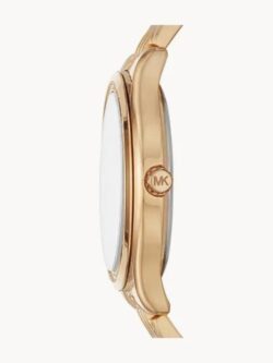 Marque: Michael Kors Modèle:RITZ Mindy Boîtier: Diamètre : 36 mm Epaisseur : 8 mm Acier inoxydable GOLD Cadran: Verre : Minéral GOLD Bracelet: Acier inoxydable Bronze Etanchéité: 50 m (5 ATM) Type de boucle: Boucle déployant