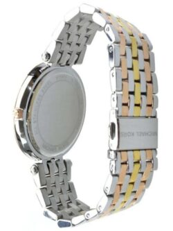 Marque: Michael Kors Modèle: Darci Boîtier: Diamètre : 39 mm Epaisseur : 7 mm Acier inoxydable Argent, doré Cadran: Verre : Minéral Argent Bracelet: Largeur : 19 mm Acier inoxydable Argent, doré Etanchéité: 50 m (5 ATM) Type de boucle: Boucle déployante Détails techniques: Dateur Chronomètre