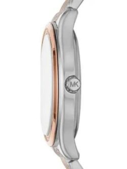 Marque: Michael Kors Modèle:RITZ Mindy Boîtier: Diamètre : 36 mm Epaisseur : 8 mm Acier inoxydable Bronze ARGENTE Cadran: Verre : Minéral Bronze ARGENTE Bracelet: Acier inoxydable Bronze Etanchéité: 50 m (5 ATM) Type de boucle: Boucle déployant