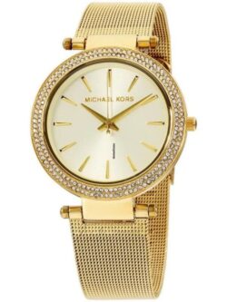 Marque: Michael Kors Modèle: MESH DARCI Boîtier: Diamètre : 39 mm Epaisseur : 7,5 mm Acier inoxydable GOLD Cadran: Verre : Minéral GOLD Bracelet: Largeur : 18 mm Acier inoxydable GOLD Etanchéité: 50 m (5 ATM) Type de boucle: Boucle déployante