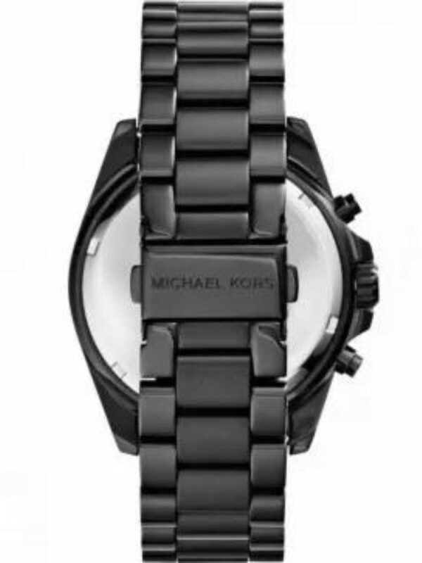 Marque: Michael Kors Modèle: Bradshaw Boîtier: Diamètre : 42 mm ; 36mm Epaisseur : 12 mm Acier inoxydable Noir Cadran: Verre : Minéral Noir Bracelet: Largeur : 20 mm Acier inoxydable Noir Etanchéité: 100 m (10 ATM) Type de boucle: Boucle déployante Détails techniques: Dateur Chronomètre