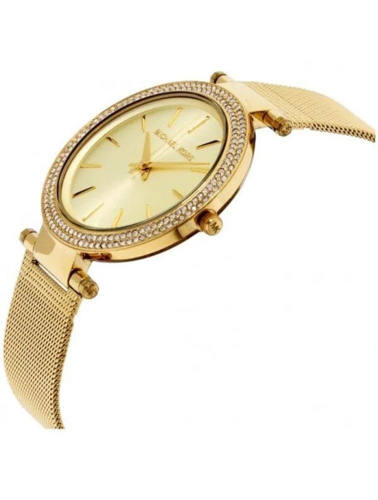 Marque: Michael Kors Modèle: MESH DARCI Boîtier: Diamètre : 39 mm Epaisseur : 7,5 mm Acier inoxydable GOLD Cadran: Verre : Minéral GOLD Bracelet: Largeur : 18 mm Acier inoxydable GOLD Etanchéité: 50 m (5 ATM) Type de boucle: Boucle déployante