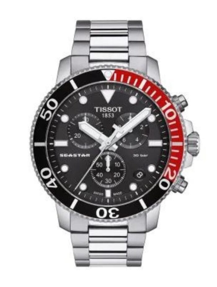 CARACTÉRISTIQUES COULEUR Noir Rouge COULEUR DU BRACELET Argent DIAMÈTRE DU BOÎTIER 45mm ÉPAISSEUR DU BOÎTIER 12mm ÉTANCHÉITÉ 300m MATIÈRE BRACELET Acier Inoxydable MOUVEMENT Quartz Suisse