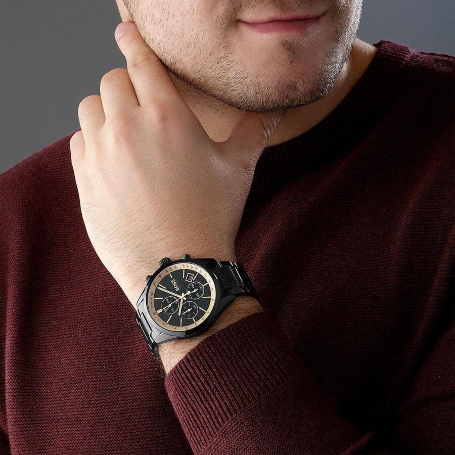 Montre Hugo Boss 1513578 Chronographe Homme Noir et Or Rose