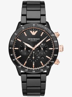 Montre Emporio Armani AR70002 en céramique noire et or rose pour homme au Maroc.
