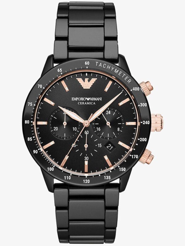 Montre Emporio Armani AR70002 en céramique noire et or rose pour homme au Maroc.