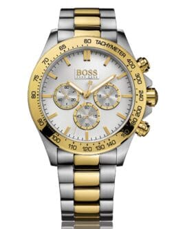 Montre Homme Hugo Boss Ikon 1512960 bicolore argenté et doré, lunette tachymètre, pour homme au Maroc.