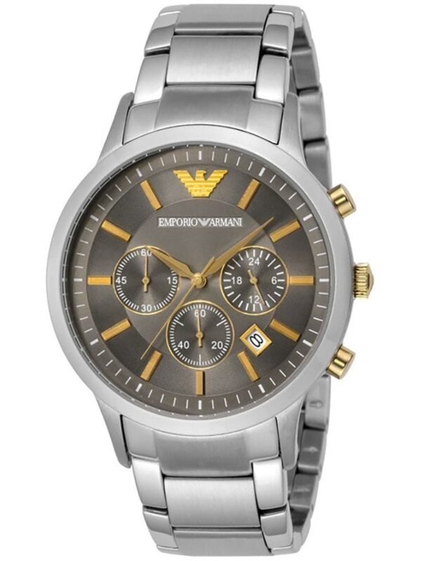 Montre Emporio Armani AR11047 Renato argentée et dorée avec cadran gris pour homme au Maroc.