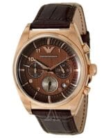 Montre Emporio Armani AR0371 Luigi en or rose avec cadran et bracelet en cuir marron pour homme au Maroc.