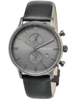 Montre Emporio Armani AR0388 New Retro grise avec bracelet en cuir noir pour homme au Maroc.