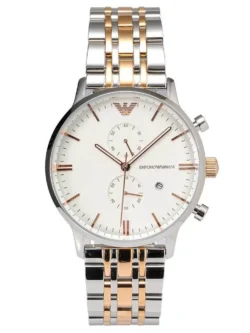 Montre Emporio Armani AR0399 New Retro bicolore en acier et or rose pour homme au Maroc.