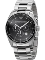 Montre Emporio Armani AR0585 Sportivo argentée avec cadran noir pour homme au Maroc.