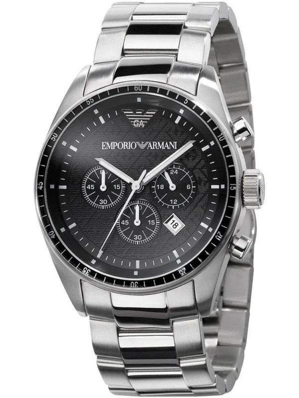 Montre Emporio Armani AR0585 Sportivo argentée avec cadran noir pour homme au Maroc.