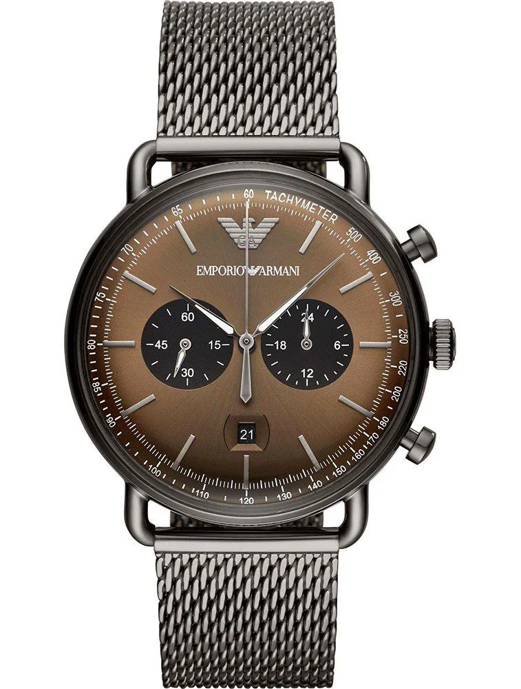 Montre Homme Emporio Armani Aviator AR11141 Marron et Maille Milanaise Montre Emporio Armani AR11141 Aviator avec cadran marron et bracelet maille milanaise gris anthracite pour homme au Maroc.