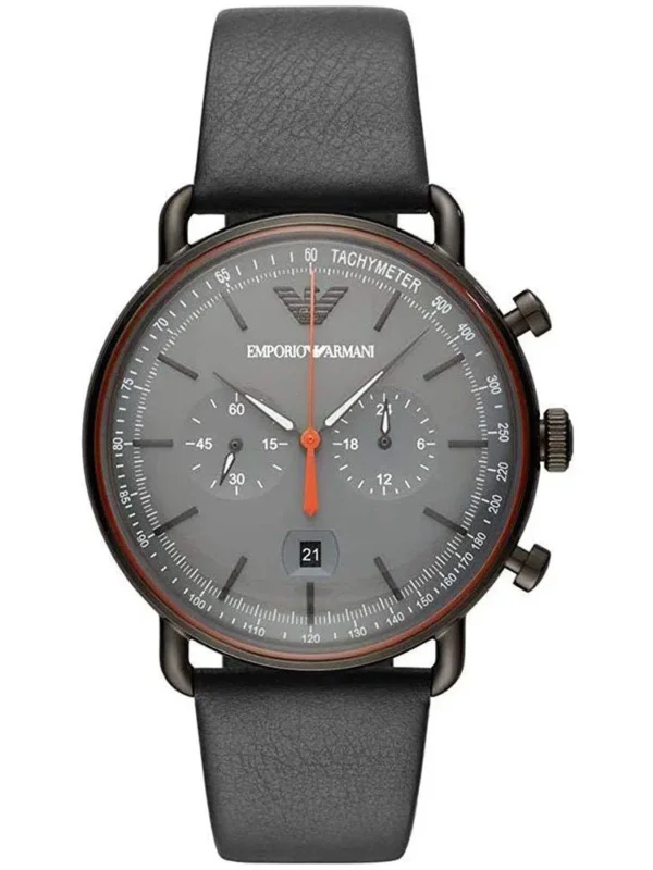Montre Emporio Armani AR11168 Aviator avec boîtier noir et bracelet en cuir pour homme au Maroc.