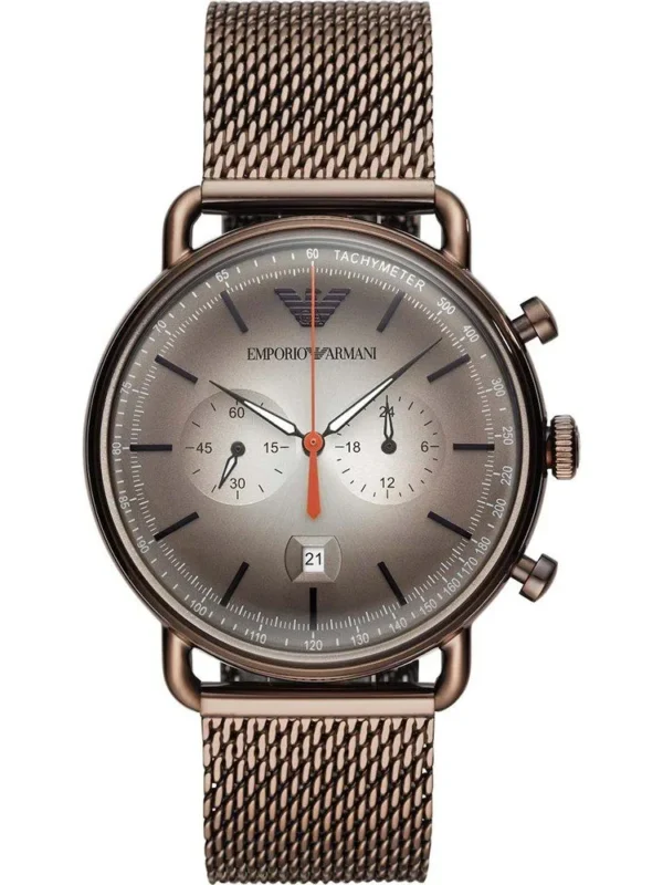 Montre Emporio Armani AR11169 Aviator marron avec bracelet milanais pour homme au Maroc.
