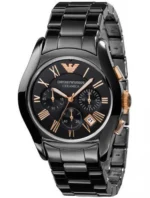 Montre Emporio Armani AR1410 Ceramica en céramique noire avec détails or rose pour homme au Maroc.