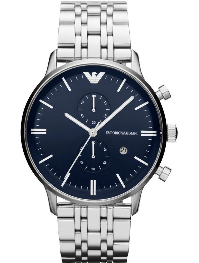 Montre Homme Emporio Armani New Retro AR1648 Bleu Montre Emporio Armani AR1648 New Retro argentée avec cadran bleu pour homme au Maroc