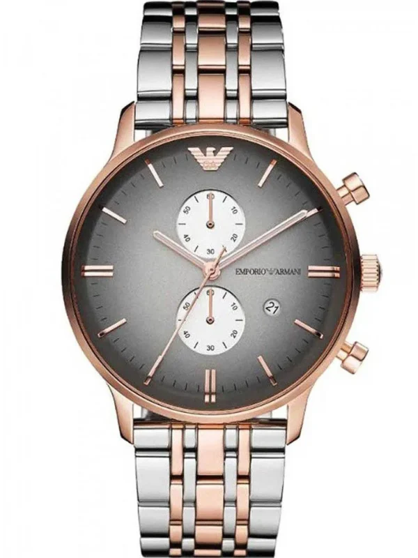 Montre Emporio Armani AR1721 Luigi en acier et or rose avec cadran gris pour homme au Maroc.
