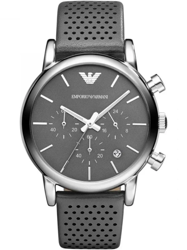 Montre Emporio Armani AR1735 Luigi grise avec bracelet en cuir perforé pour homme au Maroc.