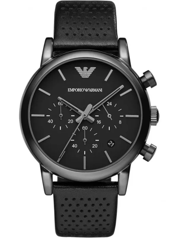 Montre Emporio Armani AR1737 Luigi noire avec bracelet en cuir perforé pour homme au Maroc.