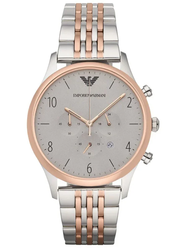 Montre Emporio Armani AR1864 Beta en acier et or rose avec cadran gris pour homme au Maroc.