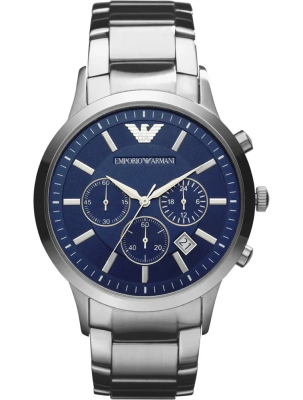 Montre Emporio Armani AR2448 Renato argentée avec cadran bleu pour homme au Maroc.