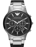 Montre Emporio Armani AR2460 Classic Chronographe 46mm argentée avec cadran noir pour homme au Maroc.