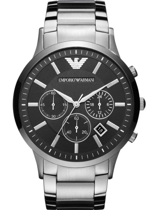 Montre Emporio Armani AR2460 Classic Chronographe 46mm argentée avec cadran noir pour homme au Maroc.