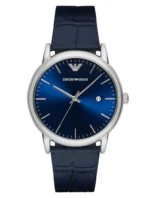 Montre Emporio Armani AR2501 Renato argentée avec cadran bleu et bracelet en cuir pour homme au Maroc.