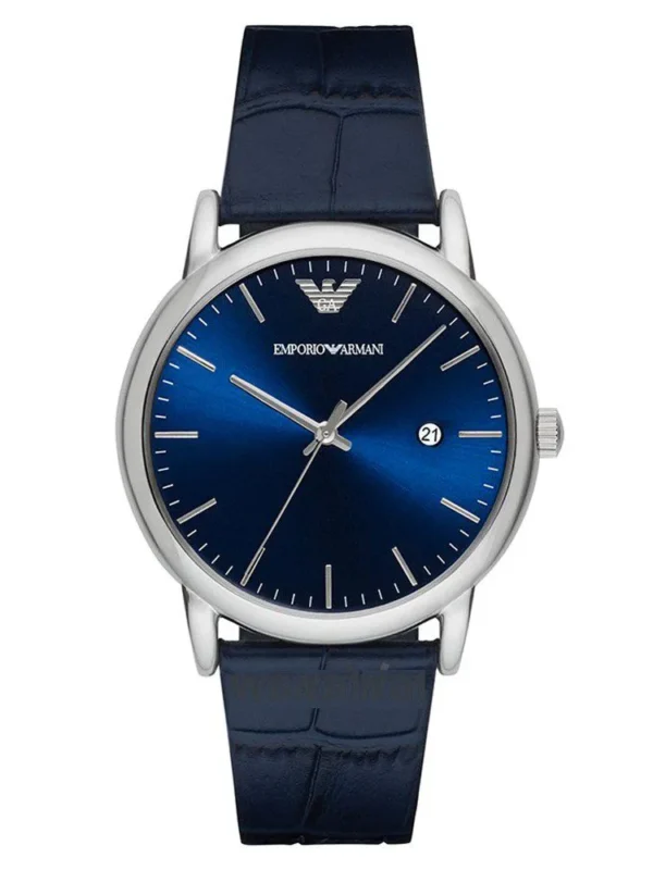 Montre Emporio Armani AR2501 Renato argentée avec cadran bleu et bracelet en cuir pour homme au Maroc.