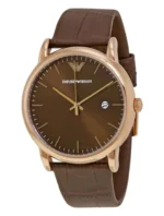 Montre Emporio Armani AR2503 Renato en or rose avec cadran et bracelet en cuir marron pour homme au Maroc.
